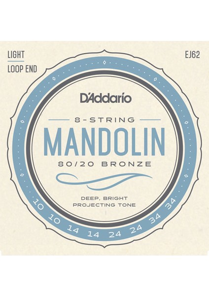 EJ62 80/20 Bronze Mandolin Strings, Light Takım Tel Mandolin Teli 10-34