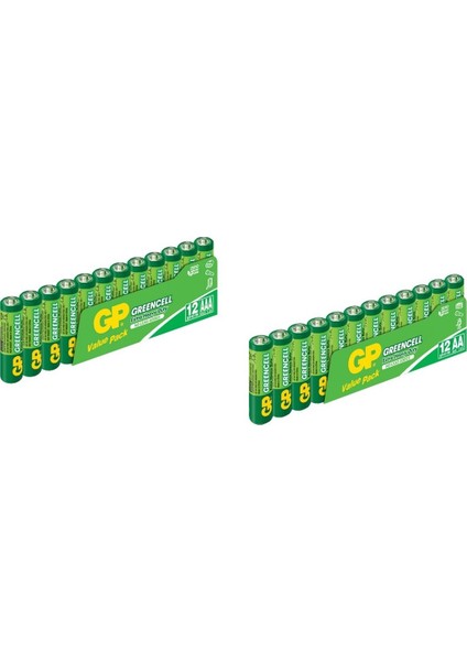 Greencell 12'li AAA ve AA Çinko Karbon Pil