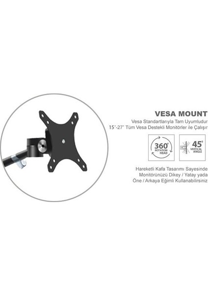 STD7090B 13"-27" Ergonomik NoteBook Stand ve Vesa Monitör Tutucu Kol-Siyah