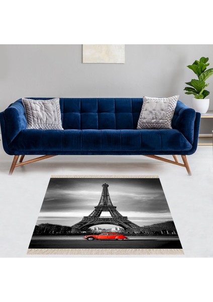 Paris Eyfel Kulesi Dijital Baskı Yıkanabilir Kaymaz Taban Modern Salon Halı ve Yolluk