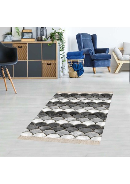 Geometrik Desenli Dijital Baskı Yıkanabilir Kaymaz Taban Etnik Kilim Desen Salon Halı