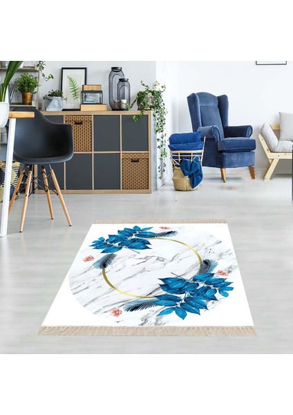 Mermer Desenli Yaprak Desenli Dijital Baskı Yıkanabilir Kaymaz Taban Salon Halı ve Yolluk