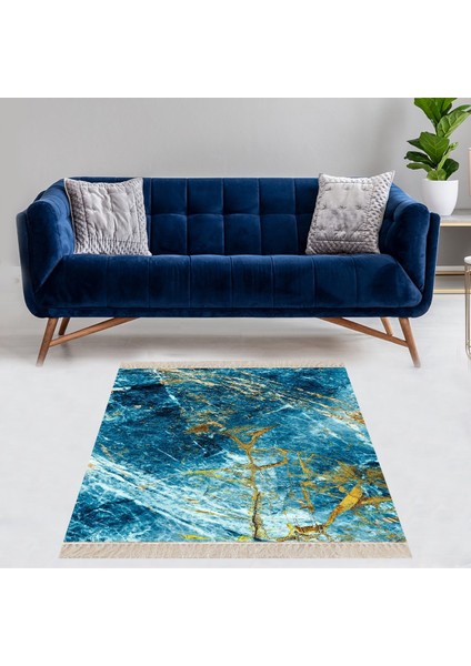 Gold Detaylı Okyanus Esintili Dijital Baskı Yıkanabilir Modern Salon Halı