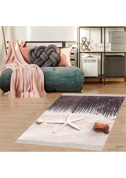 Deniz Yıldızı Desenli Dijital Baskı Yıkanabilir Kaymaz Taban Modern Salon Halı ve Yolluk