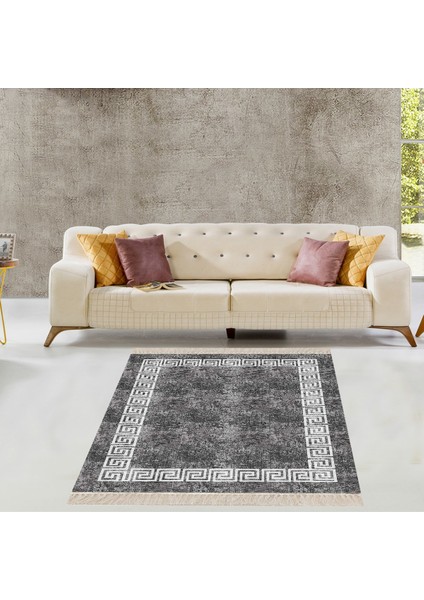 Geometrik Çerçeveli Dijital Baskı Yıkanabilir Kaymaz Taban Klasik Düz Salon Halısı ve Yolluk