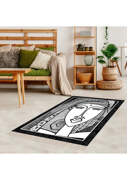 Kubik Portre Desenli Renk Geçişli Dijital Baskı Yıkanabilir Kaymaz Taban Modern Salon Halı