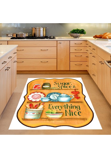 Kitchen Mutfak Dijital Baskı Yıkanabilir Kaymaz Taban Leke Tutmaz Mutfak Halısı
