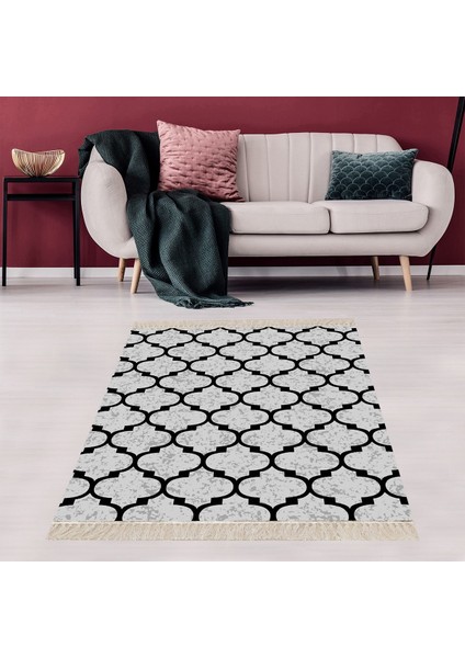 Geometrik Damla Desenli Dijital Baskı Yıkanabilir Kaymaz Taban Modern Salon Halısı