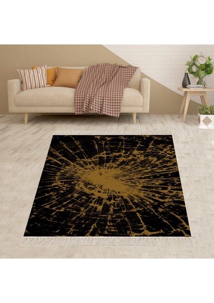 Örümcek Ağı Desenli Gold Dijital Baskı Yıkanabilir Kaymaz Taban Modern Salon Halısı ve Yolluk