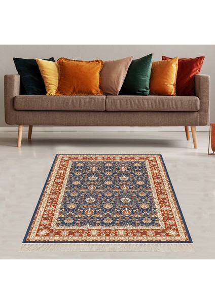 Osmanlı Motifler Çiçek Desenli Etnik Dijital Baskı Yıkanabilir Kaymaz Taban Salon Halı ve Yolluk