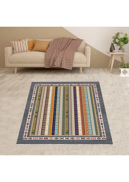 Kilim Desenli Etnik Dijital Baskı Yıkanabilir Kaymaz Taban Modern Salon Halısı ve Yolluk