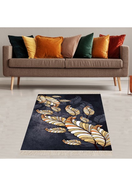 Kuş Tüyü Desenli Afro Etnik Dijital Baskılı Kaymaz Taban Yıkanabilir Modern Salon Halısı ve Yolluk