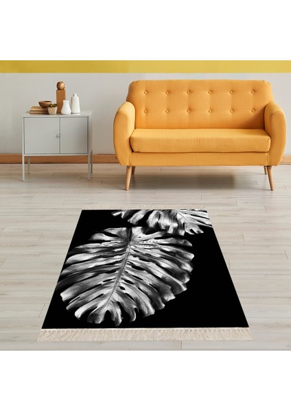 Gri Yaprak Desenli Dijital Baskı Yıkanabilir Kaymaz Taban Salon Halısı ve Yolluk