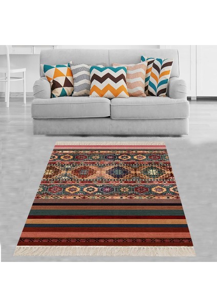 Kilim Desenli Etnik Dijital Baskı Yıkanabilir Kaymaz Taban Modern Salon Halısı ve Yolluk