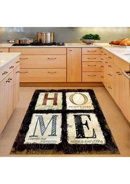 Home Dijital Baskı Yıkanabilir Kaymaz Taban Leke Tutmaz Mutfak Halısı