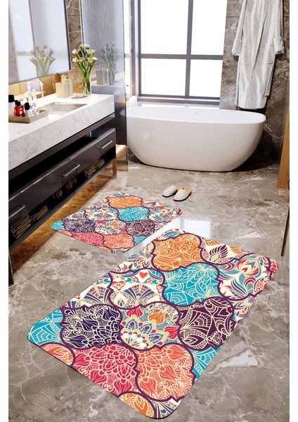 Renkli 2'li Banyo Paspas Takımı MKTPP-2039 60 x 100 cm 50 x 60 cm