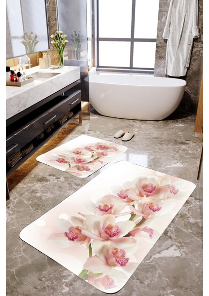 Orkide Desenli 2'li Banyo Paspas Takımı MKTPP-2053 60 x 100 cm 50 x 60 cm