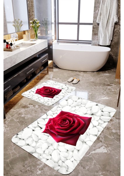 Gül Desenli 2'li Banyo Paspas Takımı MKTPP-2042 60 x 100 cm 50 x 60 cm