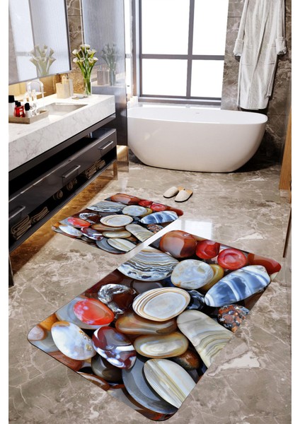 Deniz Taş Desenli 2'li Banyo Paspas Takımı MKTPP-2055 60 x 100 cm 50 x 60 cm