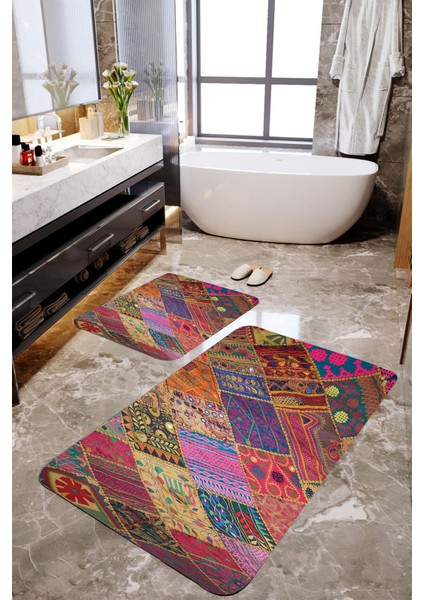 Patchwork 2'li Banyo Paspas Takımı MKTPP-2007 60 x 100 cm 50 x 60 cm