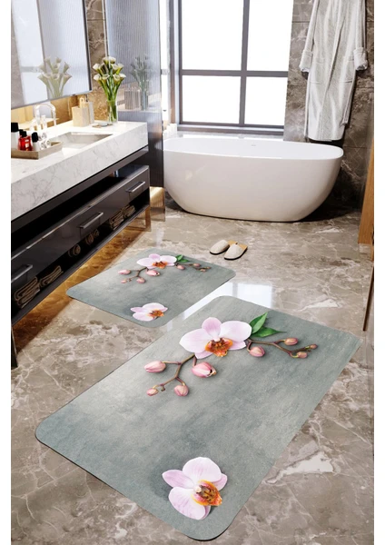 Mekta Home 3 Boyutlu Kiraz Çiçeği 2'li Banyo Paspas Takımı MKTPP-2026 60 x 100 cm 50 x 60 cm