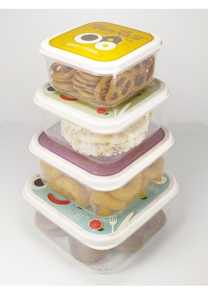 4'lü Fun Saklama Kabı Atıştırmalık Figürlü Saklama Kabı (Iç Içe Geçer)