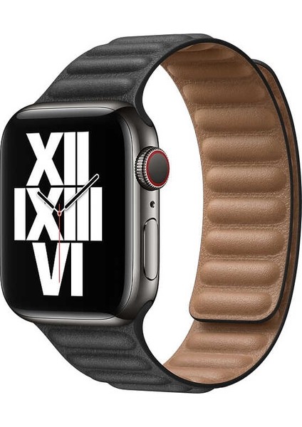 Apple Watch Uyumlu 6 40 mm Kordon Deri Mıknatıslı Gizli Mıknatıslı Siyah fiyatları