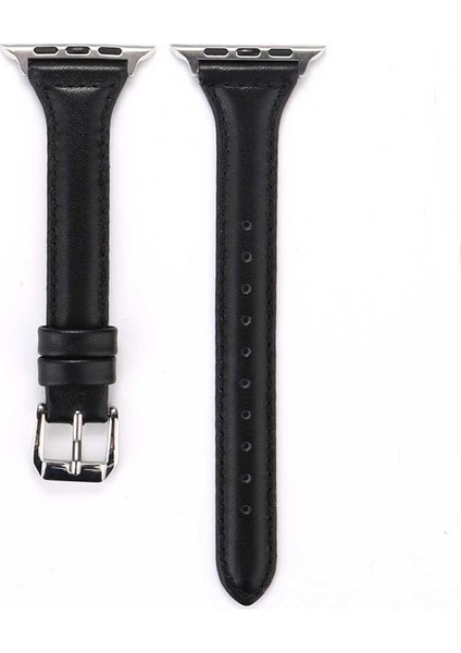 Apple Watch Uyumlu Series 4 5 44 mm Kordon Deri Kordon Renkli Ince Tam Kordon 28 Siyah