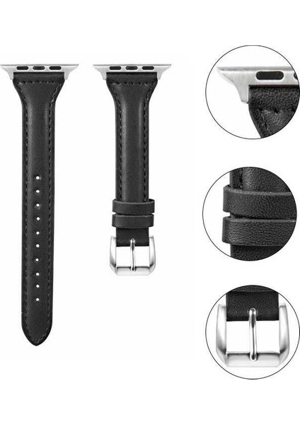 Apple Watch Uyumlu Series 4 5 44 mm Kordon Deri Kordon Renkli Ince Tam Kordon 28 Siyah fırsatları