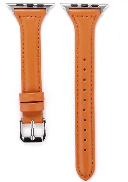 Apple Watch Uyumlu Series 4 5 44 mm Kordon Deri Kordon Renkli Ince Tam Kordon 28 Turuncu