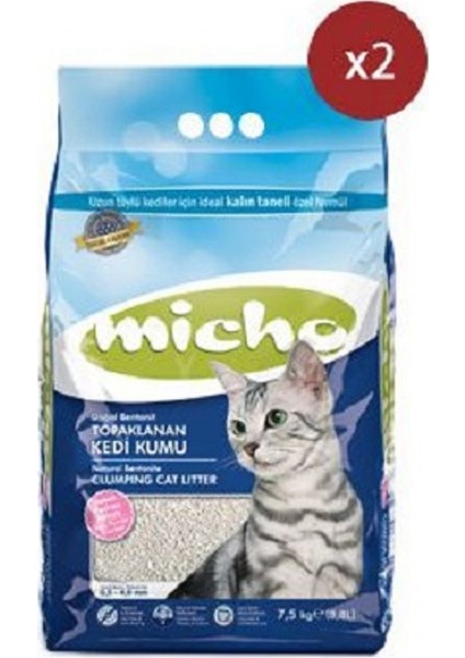 Kalın Taneli Topaklanan Kedi Kumu 2 Adet x 7.5 kg Kutulu