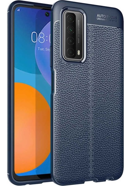Huawei P Smart 2021 Kılıf Niss Silikon Deri Görünümlü+Nano Glass+Kalem Lacivert