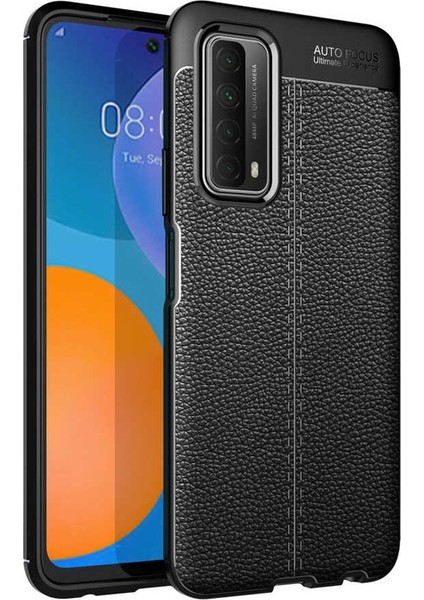 Huawei P Smart 2021 Kılıf Niss Silikon Deri Görünümlü+Nano Glass+Kalem Siyah