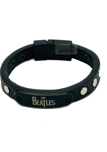 Beatles Figürlü Unisex Deri Çelik Bileklik