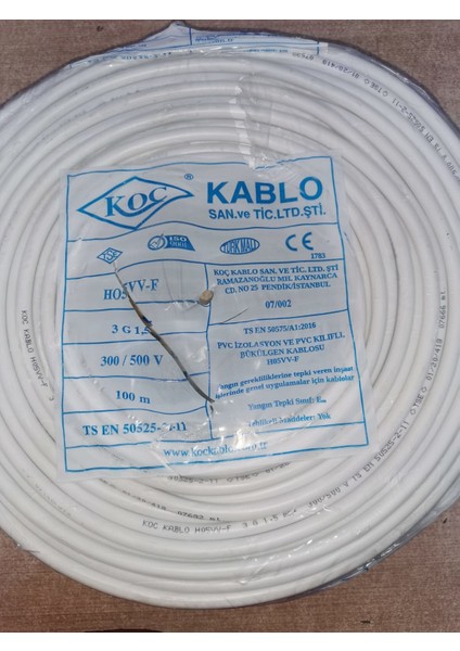 Kablo 3x1,5 Ttr 100 Metre Kablo Tam Bakır Çok Telli