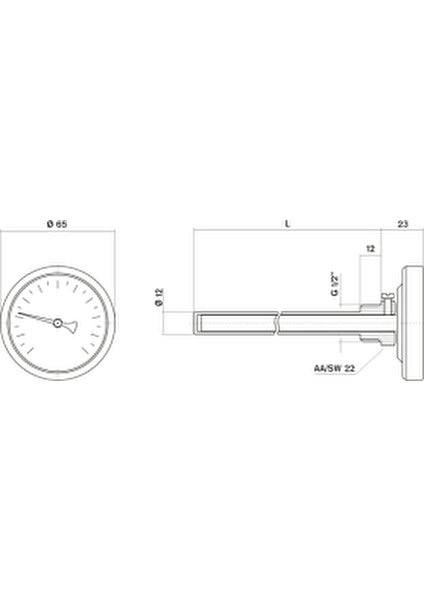 Termometre 63 Çap 120 Derece Göstergeli 5 cm Bağlantılı Manşonlu