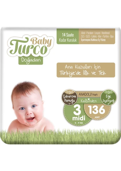 Baby Turco Doğadan 3 Numara Midi 136'LI