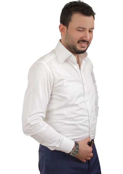Slimfit Beyaz Polat Yaka Gömlek