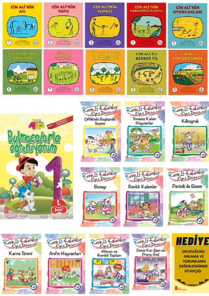 Cin Ali Hikaye Seti 10 Kitap + Bulmacalarla Öğreniyorum + Renkli Kalemler 10'lu Hikaye Seti