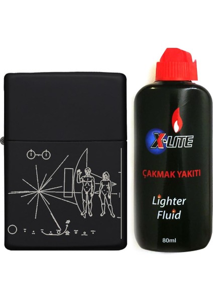 Benzinli Çakmak Benzin Seti Siyah Voyager1 Evrene Mesaj
