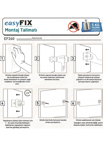 Teknotel  Easyfıx Yapışkanlı Uzun Havluluk Beyaz EF260