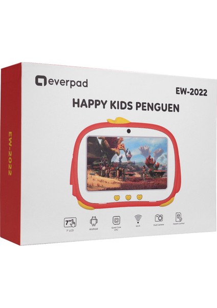 HAPPY KIDS Penguen EW-2022 Wifi+BT Çift Kamera Kırmızı 7 LCD Ekran 2GB A100 Quard Core 16GB And.10 OS Tablet PC