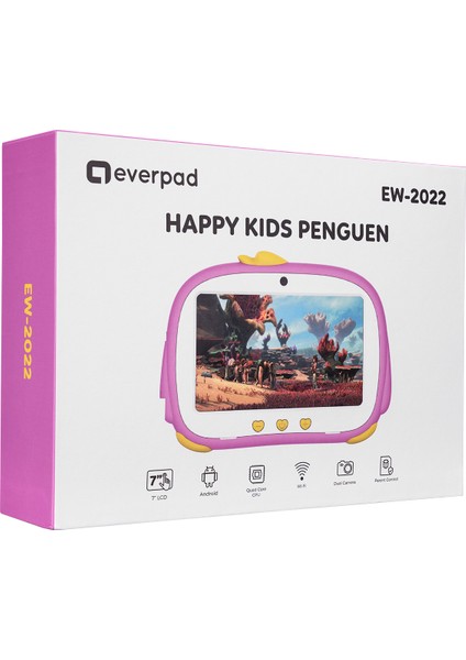 HAPPY KIDS Penguen EW-2022 Wifi+BT Çift Kamera Pembe 7 LCD Ekran 2GB A100 Quard Core 16GB And.10 OS Tablet PC