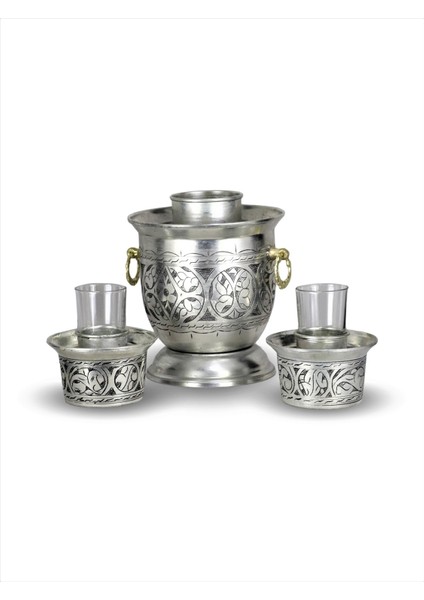 Bakır Rakı Şişelik Ehli Keyf Takımı Kalın Kalay Kaplama Keski Işlemeli