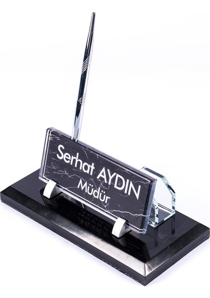 Vita Mermer Siyah Desenli Ofis Masaüstü İsimliği