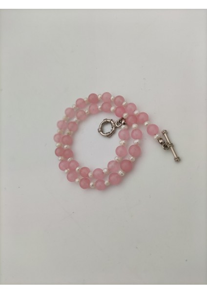 Pembe Kuvars ve Inci Kolyesi