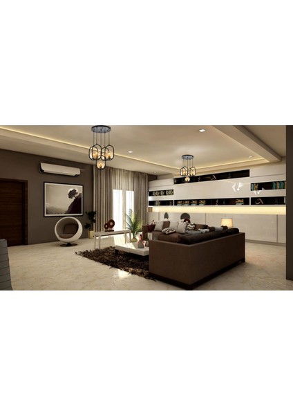 AV-60180-5T-BSY Siyah Boyalı Modern Avize E27 Metal Cam 40cm