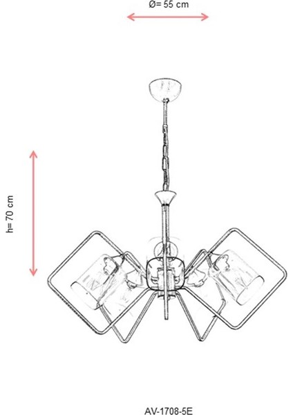 AV-60103-5E Eskitme Kaplama Modern Avize E14 Metal Cam 55cm fırsatları