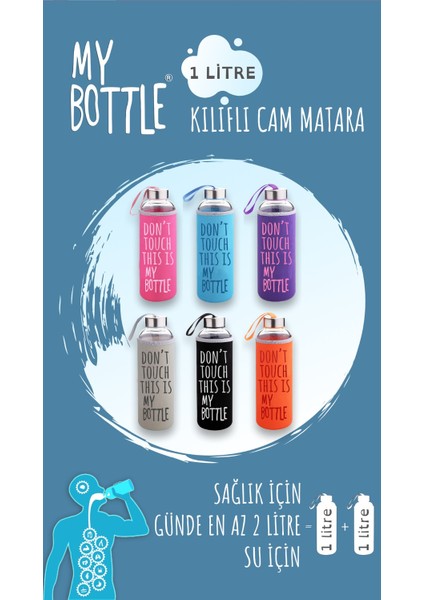 My Bottle Borosilikat Cam Matara 1000 ml Su Şişesi 1lt