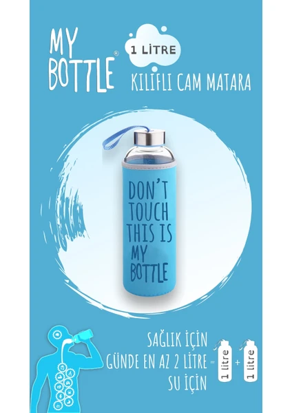 My Bottle Borosilikat Cam Matara 1000 ml Su Şişesi 1lt